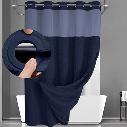 No Hook Washable Waffle Weave Shower Curtain with Snap in Liner -Waterproof Double Layer Shower Curtain with Washableinner Liner, 72 X75 Inch Showercurtain