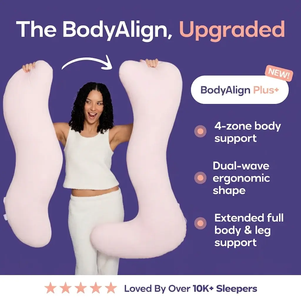 Mellow Sleep | Bodyalign & Bodyalign+ Pillow - Full Body Ergonomic Support Pillow for Back, Belly, Hips & Legs, Cooling Side Sleeper Pillow for Pregnancy, Maternity & Body Pain Relief