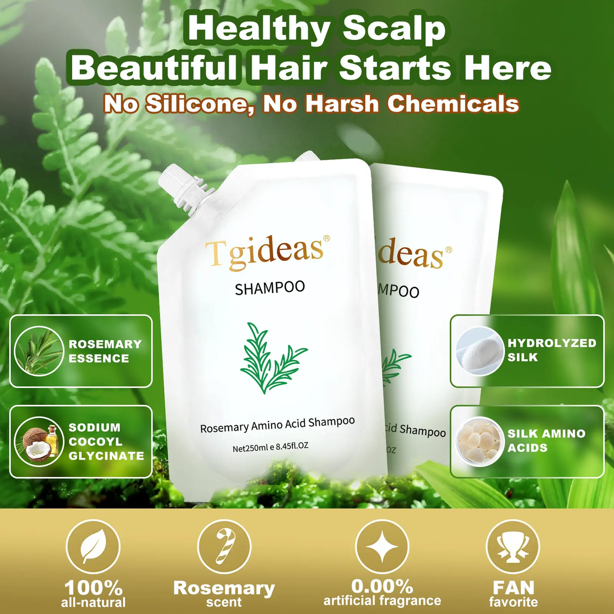 Tgideas Anti-Hair Fall Hair Loss Treatment Shampoo Oil Control anti Dandruff Haircare Rosemary Zinc PCA Help Hair Growth Amino Acid Hydrolyzed Protein Repair Reduce Hair Loss Scalp Cleanser Conditioner 250ML #Summerwins #Dealsforyoudays