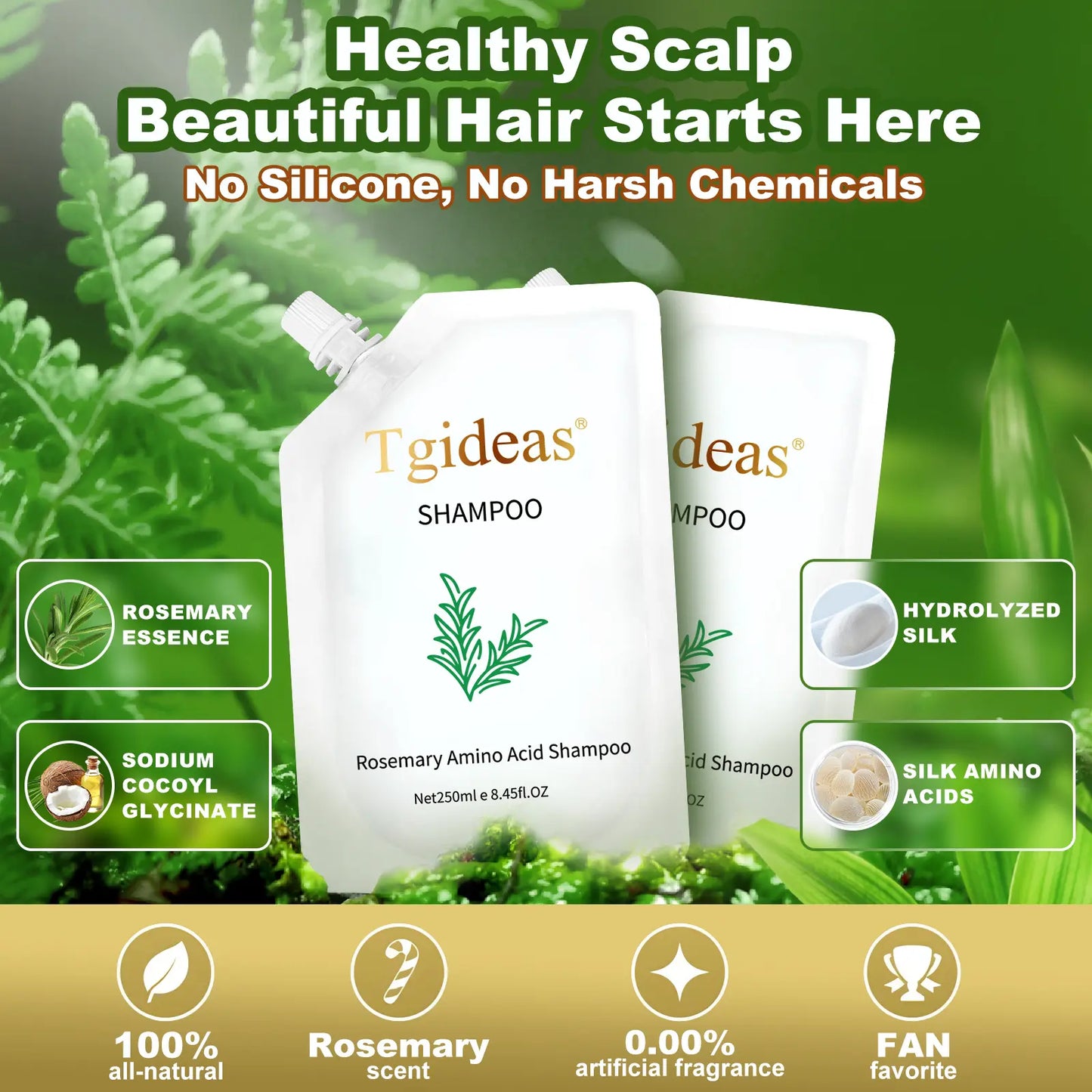 Tgideas Anti-Hair Fall Hair Loss Treatment Shampoo Oil Control anti Dandruff Haircare Rosemary Zinc PCA Help Hair Growth Amino Acid Hydrolyzed Protein Repair Reduce Hair Loss Scalp Cleanser Conditioner 250ML #Summerwins #Dealsforyoudays