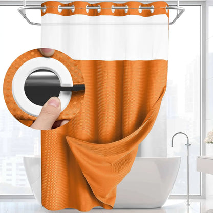 No Hook Washable Waffle Weave Shower Curtain with Snap in Liner -Waterproof Double Layer Shower Curtain with Washableinner Liner, 72 X75 Inch Showercurtain