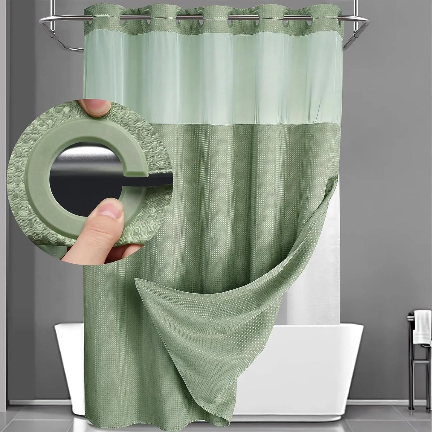 No Hook Washable Waffle Weave Shower Curtain with Snap in Liner -Waterproof Double Layer Shower Curtain with Washableinner Liner, 72 X75 Inch Showercurtain