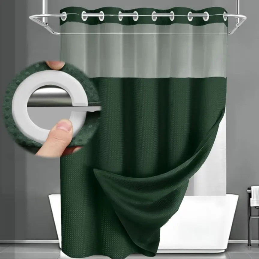No Hook Washable Waffle Weave Shower Curtain with Snap in Liner -Waterproof Double Layer Shower Curtain with Washableinner Liner, 72 X75 Inch Showercurtain