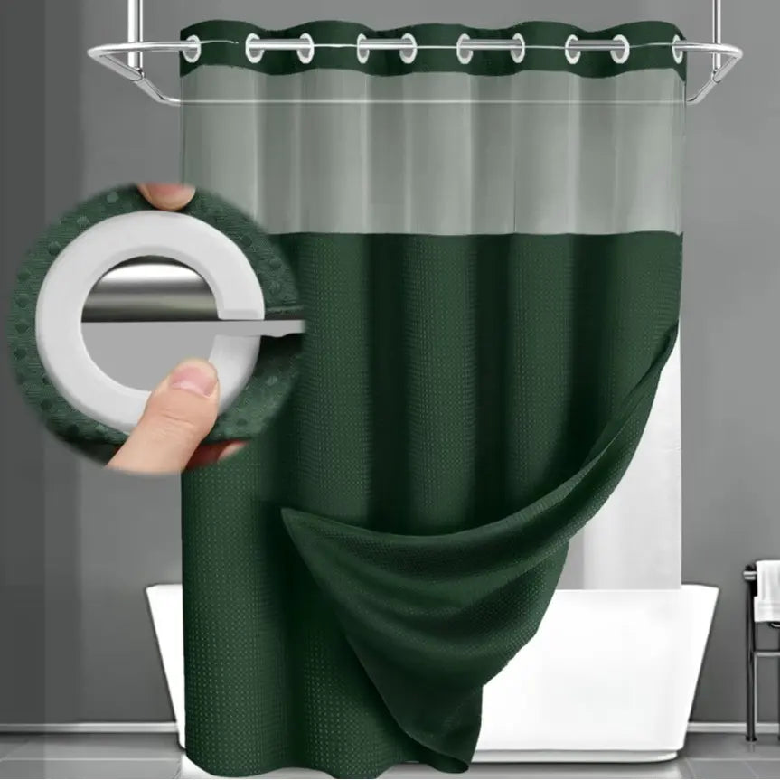No Hook Washable Waffle Weave Shower Curtain with Snap in Liner -Waterproof Double Layer Shower Curtain with Washableinner Liner, 72 X75 Inch Showercurtain