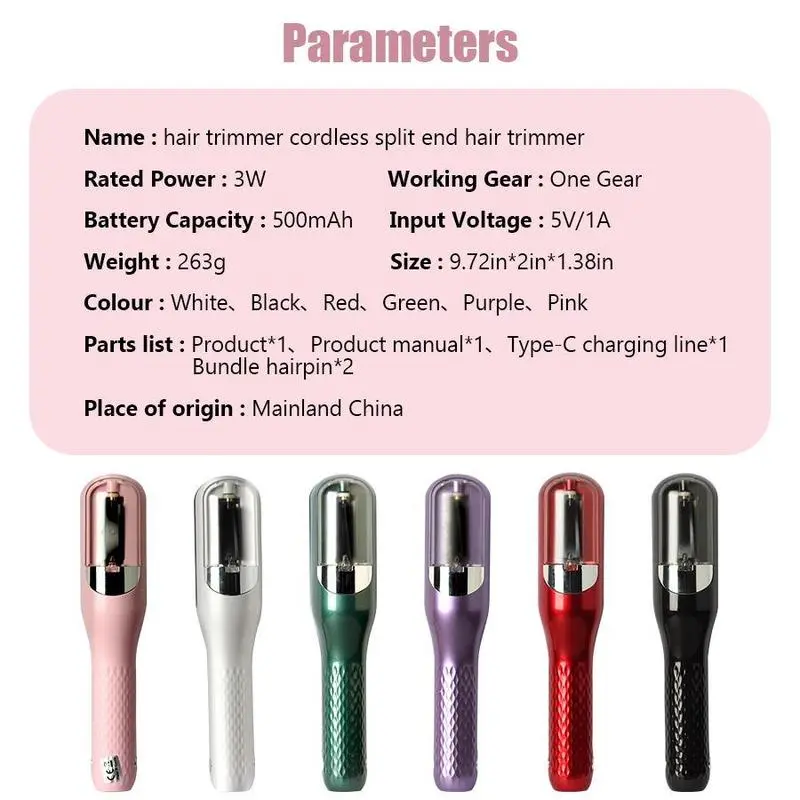 Original Cordless Split End Hair Trimmer for Dry Damaged Brittle Curly Frizzy or Straight Hair Battery Operated Home Styling Tool for Split Ends, Hair Care, Fried Hair