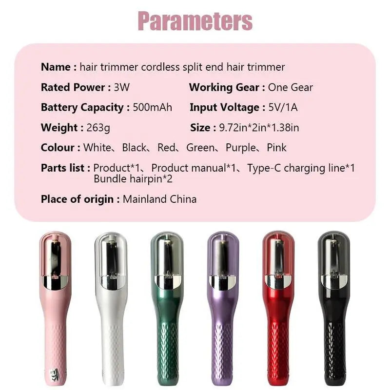 Original Cordless Split End Hair Trimmer for Dry Damaged Brittle Curly Frizzy or Straight Hair Battery Operated Home Styling Tool for Split Ends, Hair Care, Fried Hair