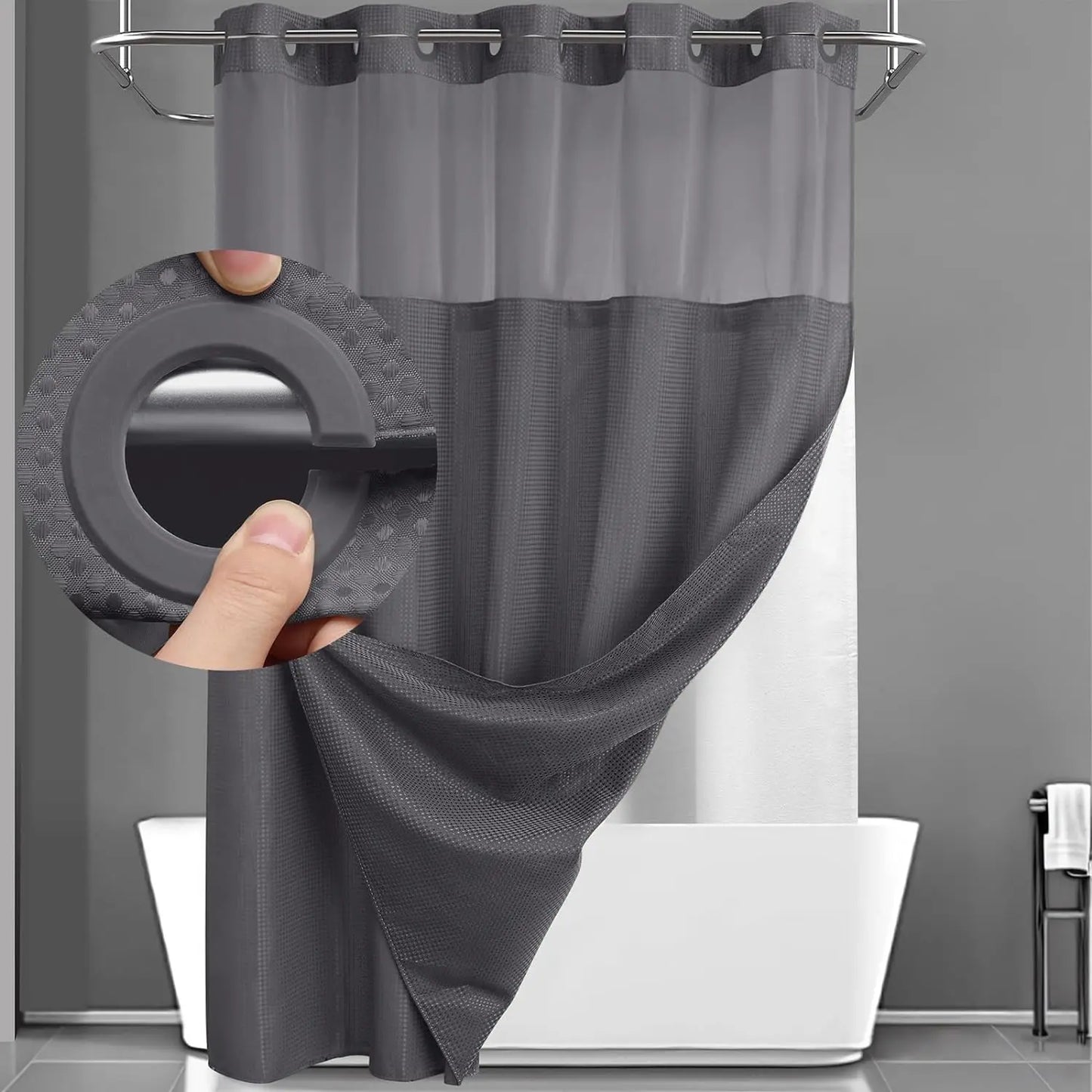 No Hook Washable Waffle Weave Shower Curtain with Snap in Liner -Waterproof Double Layer Shower Curtain with Washableinner Liner, 72 X75 Inch Showercurtain