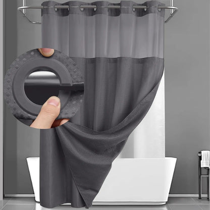 No Hook Washable Waffle Weave Shower Curtain with Snap in Liner -Waterproof Double Layer Shower Curtain with Washableinner Liner, 72 X75 Inch Showercurtain