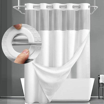 No Hook Washable Waffle Weave Shower Curtain with Snap in Liner -Waterproof Double Layer Shower Curtain with Washableinner Liner, 72 X75 Inch Showercurtain