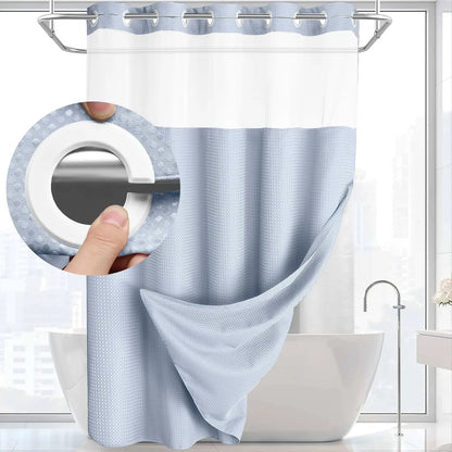 No Hook Washable Waffle Weave Shower Curtain with Snap in Liner -Waterproof Double Layer Shower Curtain with Washableinner Liner, 72 X75 Inch Showercurtain