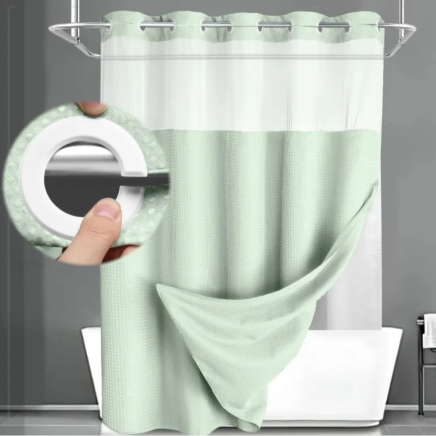 No Hook Washable Waffle Weave Shower Curtain with Snap in Liner -Waterproof Double Layer Shower Curtain with Washableinner Liner, 72 X75 Inch Showercurtain