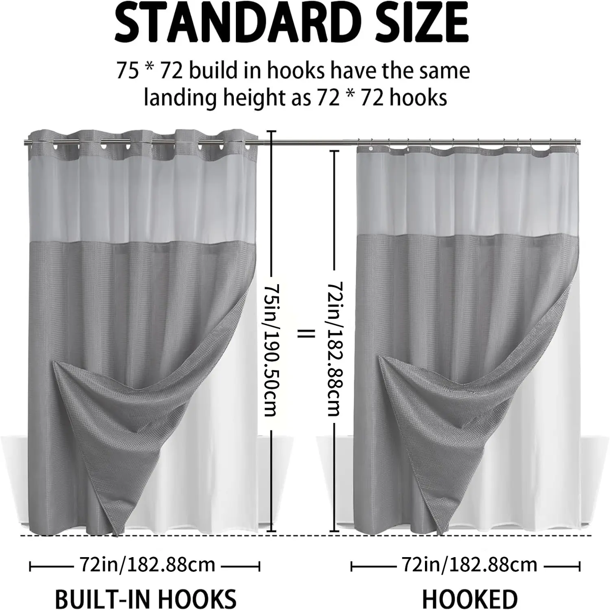 No Hook Washable Waffle Weave Shower Curtain with Snap in Liner -Waterproof Double Layer Shower Curtain with Washableinner Liner, 72 X75 Inch Showercurtain
