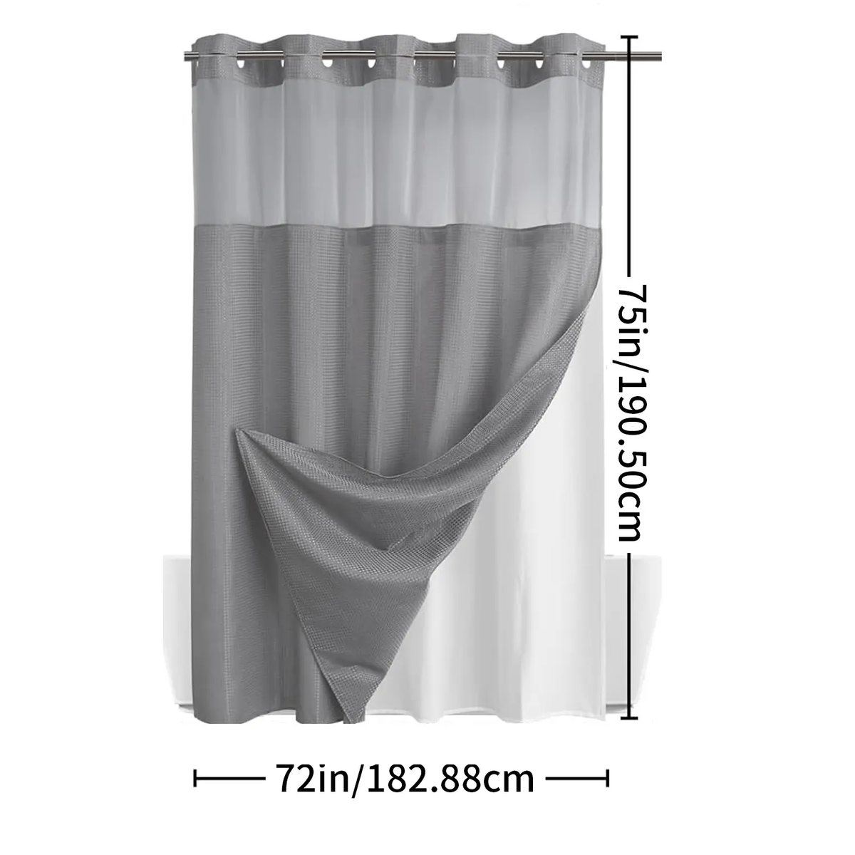 No Hook Washable Waffle Weave Shower Curtain with Snap in Liner -Waterproof Double Layer Shower Curtain with Washableinner Liner, 72 X75 Inch Showercurtain
