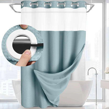 No Hook Washable Waffle Weave Shower Curtain with Snap in Liner -Waterproof Double Layer Shower Curtain with Washableinner Liner, 72 X75 Inch Showercurtain